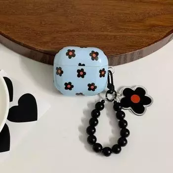 Protective Case Airpods4 Protective Case Active Noise Reduction Apple 3 Generation Bluetooth Earbuds Case Pro 2 Earphone Sleeves Korean Style Cute Ins Apple Airpods 3 [Korean Blue Black Flower] Pendant