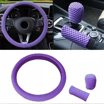 Protector 3PCS Steering Wheel Car Purple Set Sweat-absorbing Unique 37-38cm Breathable Decoration Fashion Gear Shift CHINA