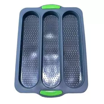 Противень для выпечки хлеба с длинными палочками, 3 отделения, антипригарное силиконовое перфорированное покрытие, форма для хлеба, легко вынимается, легко моется, форма для выпечки булочек для хот-догов