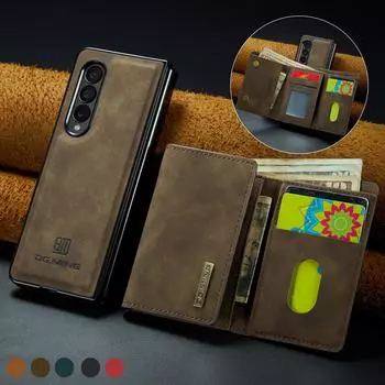 Противоскользящий кожаный складной чехол для мобильного телефона для Samsung Galaxy Z Fold 4 5g Fold4 Fold3 Fold 3 слота для карт Аксессуары для телефонов Чехлы for samsung z fold 3 кофейный