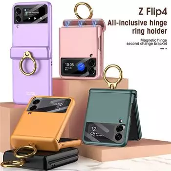 Противоударный бронированный чехол для Samsung Galaxy Z Flip 4 5g Магнитная крышка шарнира Кольцо-кронштейн-подставка Чехол для Samsung Z Flip4 Шарнирный чехол case with ring розовый