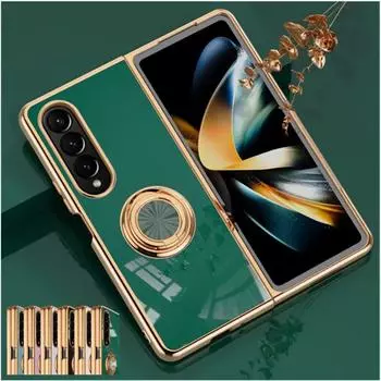Противоударный чехол-держатель с кольцом для Samsung Galaxy Z Fold 6 5 4, защитная задняя крышка-подставка, роскошный полный защитный чехол For Samsung Z Fold 5 зелёный