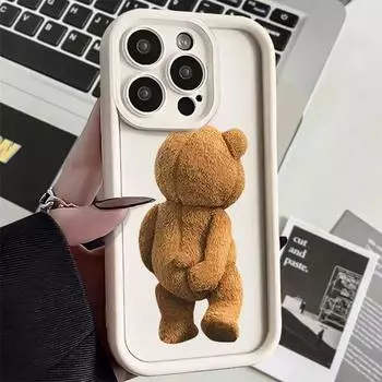 Ударопрочный чехол для телефона с рисунком коричневого медведя для iPhone 15 14 13 12 Pro Max iPhone 15 белый