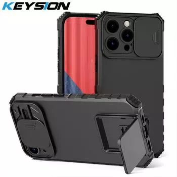 Противоударный чехол KEYSION для iPhone 15 Pro Max 15 Plus, защита слайд-камеры, чехол для телефона с подставкой для iPhone 14 13 12 11 Pro for iPhone 15 красный
