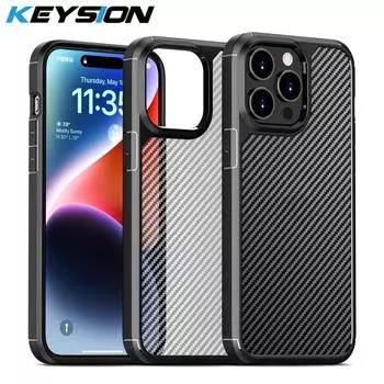 Противоударный чехол KEYSION для iPhone 15 Pro Max 15 Plus, матовая задняя крышка из углеродного волокна с текстурой для iPhone 14 13 12 11 Pro Max