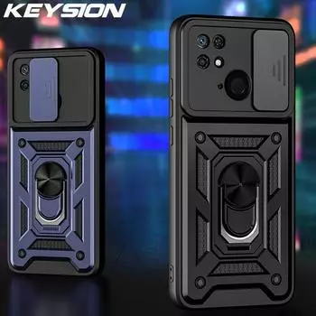 Противоударный чехол KEYSION для Redmi 10C 10A, защитный чехол для телефона с пуш-пульной камерой для Xiaomi Redmi 10 2022 for Redmi 10C чёрный