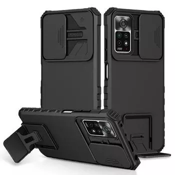 Противоударный чехол KEYSION для Redmi Note 11 11S 11 Pro 5G 10, защита камеры с подставкой, чехол для телефона с подставкой для Xiaomi 11T Pro for Redmi 10 2022 чёрный