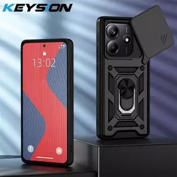 Противоударный чехол KEYSION для Redmi Note 14 4G 14 Pro 5G, защитное кольцо для камеры, чехол-подставка для телефона Redmi Note 14 Pro+ 5G for Redmi Note 14 чёрный