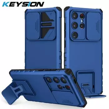 Противоударный чехол KEYSION для Samsung S24 Ultra 5G S24 +, защитный чехол для объектива камеры с подставкой, чехол для телефона Galaxy S23 FE S23 Ultra for Galaxy S24 темно-зеленого