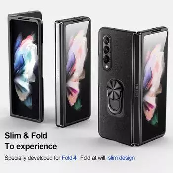 Противоударный чехол с кольцом для пальца, простой кожаный чехол для Samsung Galaxy Z Fold 4 5g Fold4 Fold 3 2 Fold3 Fold2 Matte Feel Cover Funda for Samsung Z Fold 4 коричневый