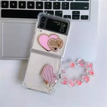 Противоударный чехол с ремешком-браслетом Love для Samsung Galaxy Z Flip 3 Z Flip 4, ручная цепочка, прозрачный чехол Z Flip 5g Galaxy Z Flip 3 фиолетовый