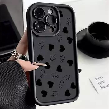 Противоударный чехол Love Hearts для iPhone 16 Pro 15 14 Plus 15 14 13 12 11 Pro Max Xr Xs X 8 7, защита объектива, мягкий чехол из ТПУ iPhone 15 чёрный