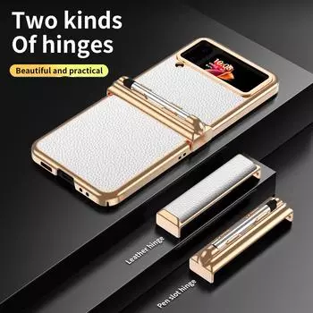 Противоударный кожаный чехол-держатель S Pen для Samsung Galaxy Z Flip 4 Flip4 Flip 3 Flip3 Zflip4 Нескользящий модный чехол для телефона for Samsung Z Flip 4 золотой