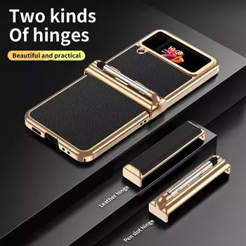 Противоударный кожаный чехол с держателем S Pen для Samsung Galaxy Z Flip4 5g Flip 4 Flip3 Flip 3, модный складной чехол Funda for Samsung Z Flip 3 чёрный
