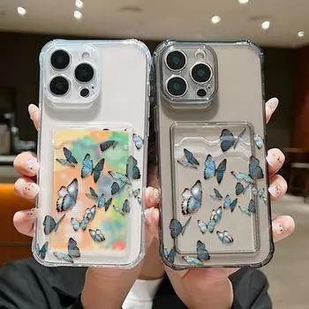 Противоударный силиконовый мягкий синий чехол с рисунком бабочки для iPhone 16 15 Pro 14 13 Pro Max 12 11 прозрачная защитная крышка для линз iPhone 16 чёрный