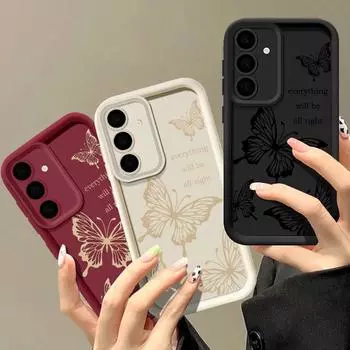 Ударопрочный защитный чехол с принтом бабочки для телефона Samsung S25 S24 FE S23 Ultra S22 Plus S21 A16 A56 A55 A36 A35 A15 5G Мягкий силиконовый матовый чехол Samsung S24 Plus горячий розовый