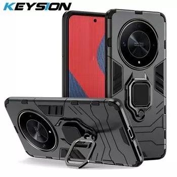 Противоударный защитный чехол KEYSION для Honor X9b 5G X9A, силиконовый + ПК, металлическое кольцо-подставка, чехол для телефона для Huawei Magic 6 5 Lite 5G for Magic 5 Lite красный