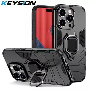 Противоударный защитный чехол KEYSION для iPhone 15 Pro Max 15, ультрамягкий силиконовый чехол с кольцом-подставкой для iPhone 14 13 12 11 Pro for iPhone 15 красный
