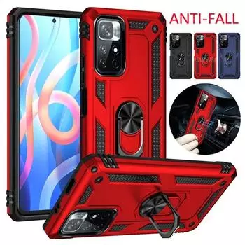 Противоударный защитный чехол с металлическим кольцом для Xiaomi Redmi Note 10 11 Prime 9 Pro Max 11S 11T 10T 9T 10C 9S 10S 5G 9A 9C 8 8T Lite Redmi Note 11 чёрный