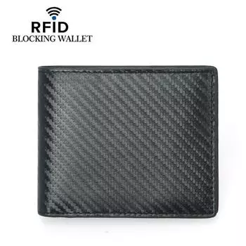 Противоугонный кошелек с рисунком из углеродного волокна, RFID, короткий мужской кошелек из натуральной кожи с верхним слоем