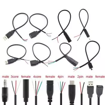 Провод Micro USB 2.0 Type-C AUX Mono Connector Удлинительный кабель для блока питания Зарядное устройство Мужской-Женский 2-контактный 4-контактный кабель для передачи данных USB male 2pin