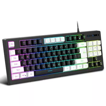 Проводная игровая клавиатура G69 USB, 87 клавиш, механическая геймерская клавиатура, светящаяся клавиатура для компьютера, ноутбука, FDS None белый/чёрный