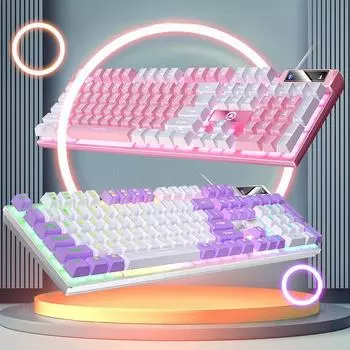 Проводная игровая клавиатура розового и серебристого цвета с цветной подсветкой - механическое ощущение для настольных компьютеров null чёрный