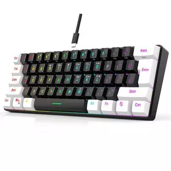 Проводная игровая мини-клавиатура с 61 клавишей и подсветкой RGB, механическая клавиатура для офиса, портативная, компактная, для компьютера Black