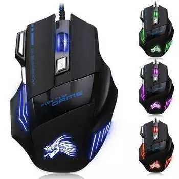 Проводная игровая мышь, 7 кнопок, эргономичная USB-мышь с подсветкой, 5500 точек на дюйм, регулируемая оптическая мышь с подсветкой для ПК, геймера, компьютера 1 Pcs B
