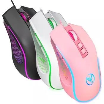 Проводная игровая мышь HXSJ X100 Эргономичная игровая офисная мышь, 7 цветов, эффект дыхания, 4 шестерни розовый