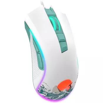 Проводная игровая мышь XVX для ПК с RGB-подсветкой и регулируемым разрешением 12000 точек на дюйм/7 программируемыми кнопками Coral Sea Компьютер USB белый