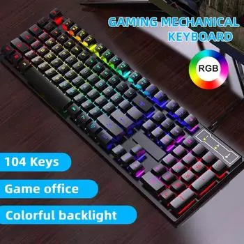 Проводная клавиатура 104 клавиши игровая клавиатура RGB подсветка светящаяся механическая клавиатура для настольного компьютера ПК
