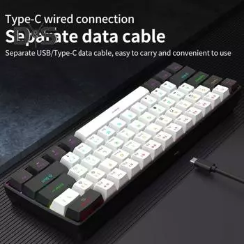 Проводная механическая игровая клавиатура с RGB-подсветкой, эргономичный дизайн, 61 клавиша, компактная мини-проводная офисная клавиатура для ноутбука белый/красный