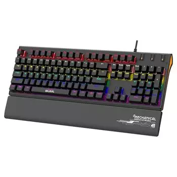 Проводная механическая игровая клавиатура с синими подсвечивающимися переключателями, USB-подключением, эргономичным лотком для чёрный