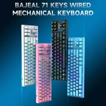 Проводная механическая клавиатура BAJEAL K71, 71 клавиша, игровая клавиатура с синим переключателем RGB-подсветки белый