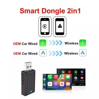Проводной беспроводной адаптер Carplay Android Auto 2 в 1 AI Box для OEM автомобильной стереосистемы Plug and Play Smart Link для телефонов Android IOS