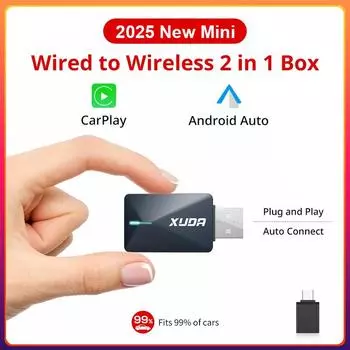 Проводной в Беспроводной 2 в 1 Адаптер CarPlay&Android Auto Мини AI Бокс для Зеркала Заднего Вида из Стекла, USB/C Тип Подключи и Играй Для OEM Автомобиля