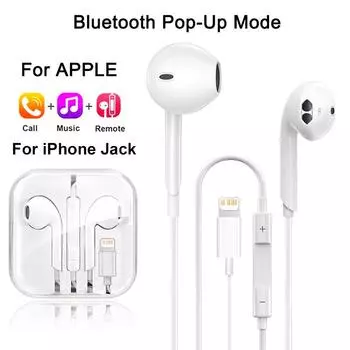 Проводные наушники YurKem для Apple iPhone 15 14 12 11 13 Pro Max Mini 14 Plus Bluetooth наушники X XR XS 6 7 8 Plus SE гарнитура 3.5mmjack белый