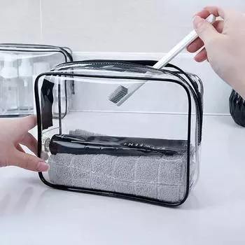 Прозрачная черная косметичка большой емкости с водонепроницаемой молнией для женщин и мужчин, дорожный органайзер для туалетных принадлежностей, сумка для мытья макияжа