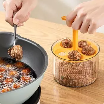 Прозрачная кухонная машина для приготовления фрикаделек, пресс-форма для приготовления шариков из мяса, ручной пресс-форма для пяти шариков, контейнер для хранения фарша оранжевый