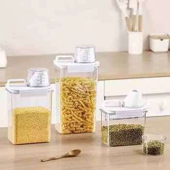 Прозрачная переносная банка для хранения зерна на кухне — герметичный контейнер, защищающий от насекомых, влаги и сохраняющий свежесть small-1100ml белый
