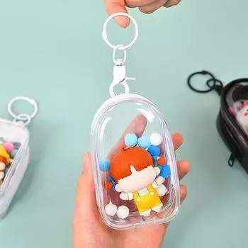 Прозрачная сумка для показа фигур с брелком, водонепроницаемая молния из ПВХ, пыленепроницаемая, портативная овальная маленькая подвесная слепая коробка, сумка для хранения кукол, органайзер, чехол