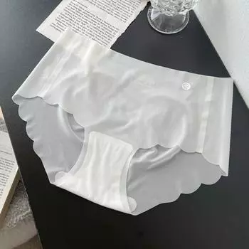 Прозрачное нижнее белье, женские сексуальные трусики из ледяного шелка, женское прозрачное бесшовное нижнее белье, ультратонкие трусики с низкой посадкой, дышащие трусы M белый