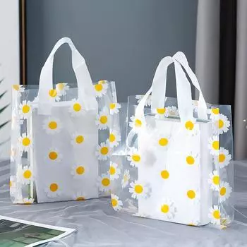 Прозрачные подарочные пакеты с ромашками и ручками, многоразовые небольшие подарочные пакеты на День святого Валентина, свадьбу, шопинг, вечеринку по случаю рождения ребенка