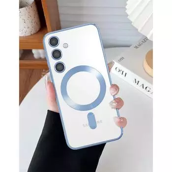 Прозрачный беспроводной чехол с покрытием для Samsung Galaxy S24 S23 S22 S21 S20 FE Ultra Plus Cover Note 20 Ultra MagSafe с магнитным корпусом из ТПУ For Galaxy S24 Ultra зелёный