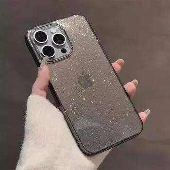 Прозрачный Блестящий Чехол с Блестками для iPhone 16 15 14 13 12 11 Pro Max X XR XS 7 8 Plus Прозрачный Блестящий Противоударный Мягкий Чехол For iPhone 15 Pro