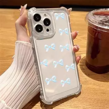 Прозрачный чехол-бампер из мягкого силикона с принтом бантика для iPhone 16 Pro 16E 15 Pro Max 14 13 12 11 iPhone 16e