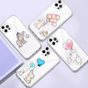 Прозрачный чехол для Apple iPhone 13 Mini 12 11 Pro Max XR SE 2020 7 8 Plus X XS 6 6S, мягкий чехол для телефона с мультяшным слоном и кроликом iPhone 6S Plus