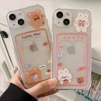 Прозрачный чехол для iPhone 11/12 Pro с милым дизайном в виде кролика и медведя, подходит для моделей XR, XS Max, 14/13, идеально подходит для женщин iPhone16promax