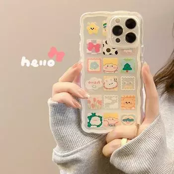 Прозрачный чехол для Iphone 14 13 12 Mini 11 Pro Xs Max X Xr 7 8 Plus Se2 Прозрачный простой противоударный чехол с милым мультяшным рисунком For iPhone 12 ProMax